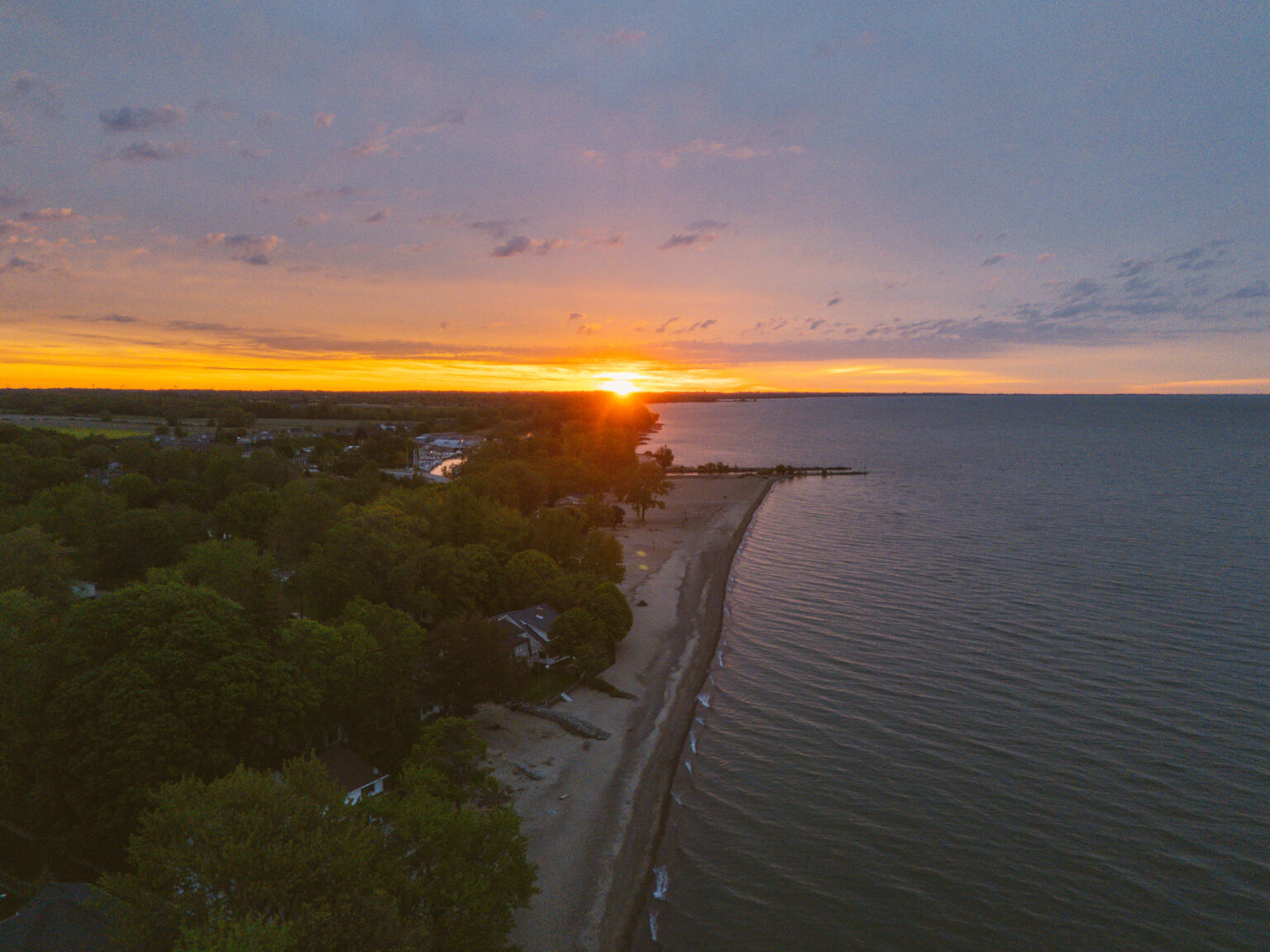 Sunrise over Lake Erie from Cedar Beach and Ironwood Cottages Kingsville.